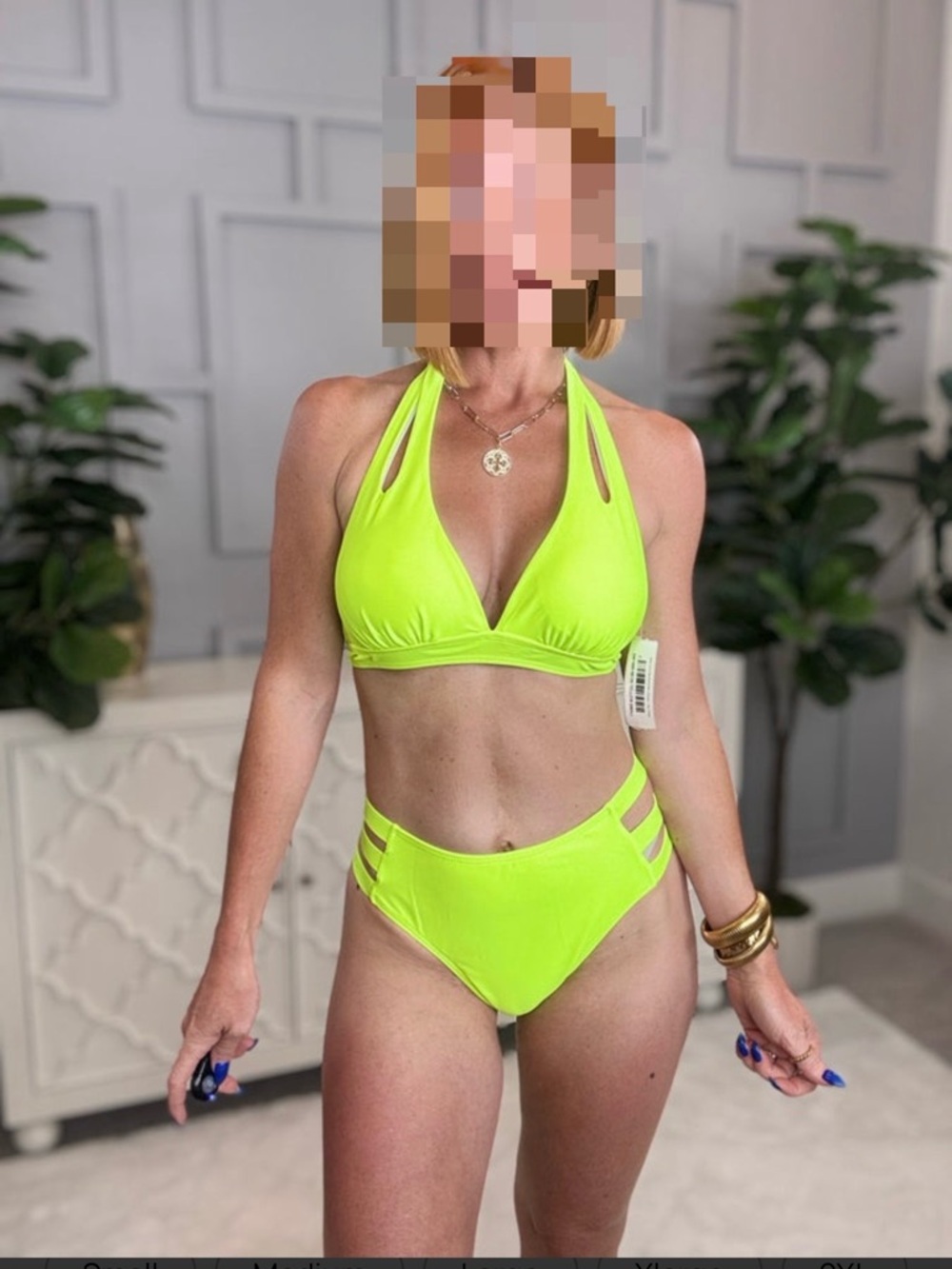 Neon Lime Cutout Halter High-Waist Bikini
